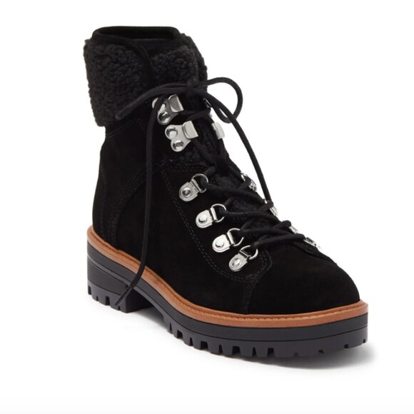 March Fisher Faux Shearling Trimmed Leather Combat Boot (Women) size - Picture 1 of 1
